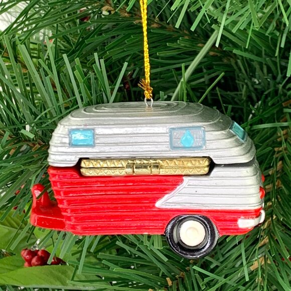Retro Camper Porcelain Hinged Surprise Gift Trinket Box Christmas Ornament - Picture 3 of 5